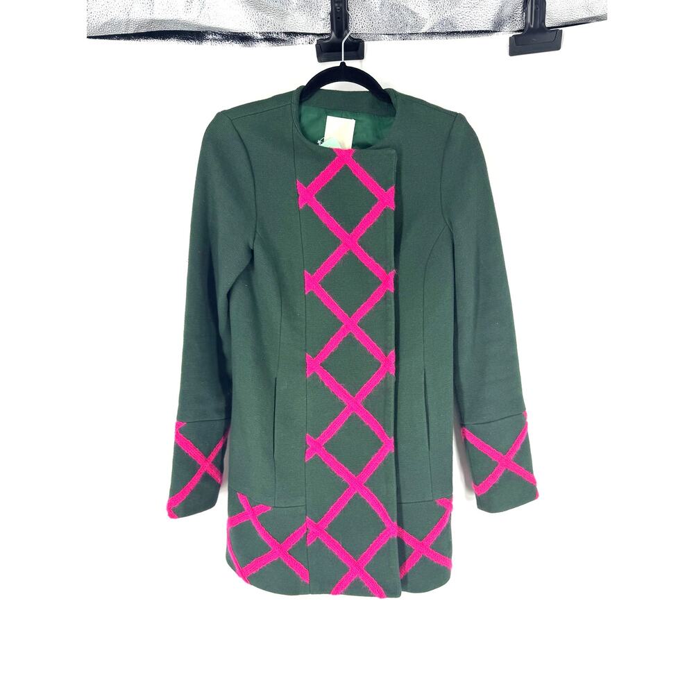 Anthropologie Elevenses Crochet Stitch Jacket in Green, 2